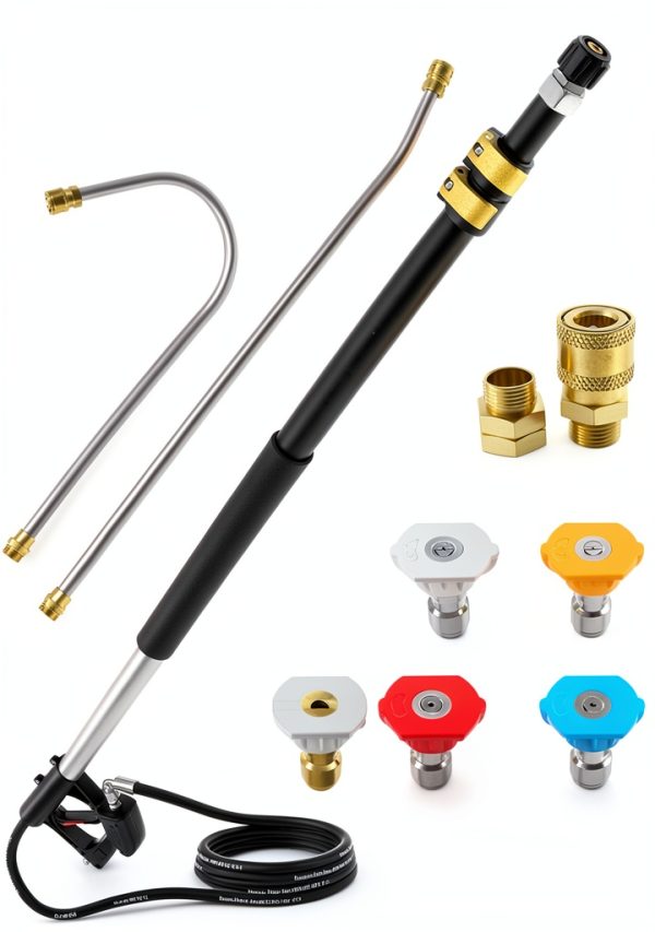 Pressure Washer Telescoping Wand EVEAGE 10FT Silver Aluminum Extension-0