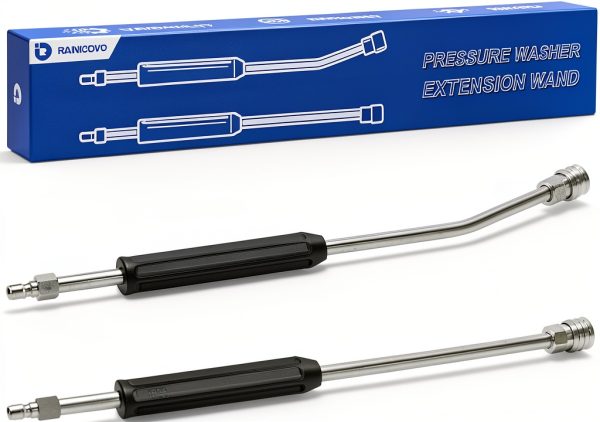 Pressure Washer Extension Wand, Anti-Slip Grip Power Washer Lance for Car Washing, Curved Angled and Straight Wand Replacement, 2 Pack, 1/4'' Quick Connect-0