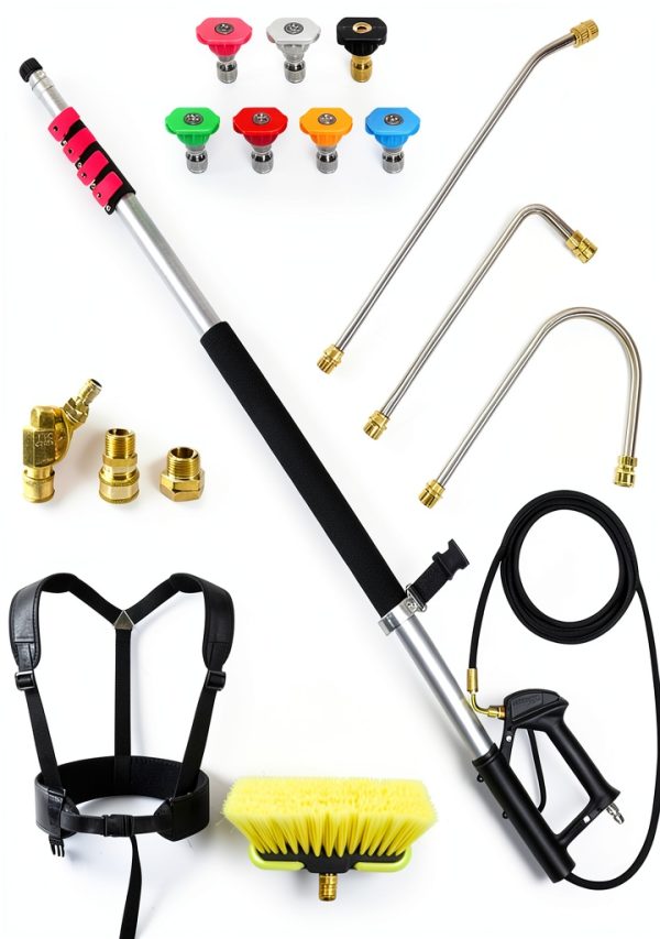 24 FT Telescoping Pressure Washer Wand with Pressure Washer Extension Wand,Brush Head,Gutter Cleaner Attachment and Support Belt,Pressure Washer Extension Pole for Wall Roof Gutter-0