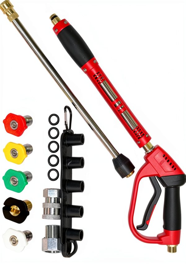 Hourleey High Power Pressure Washer Gun Red with 5 Nozzle Tips and M22-0