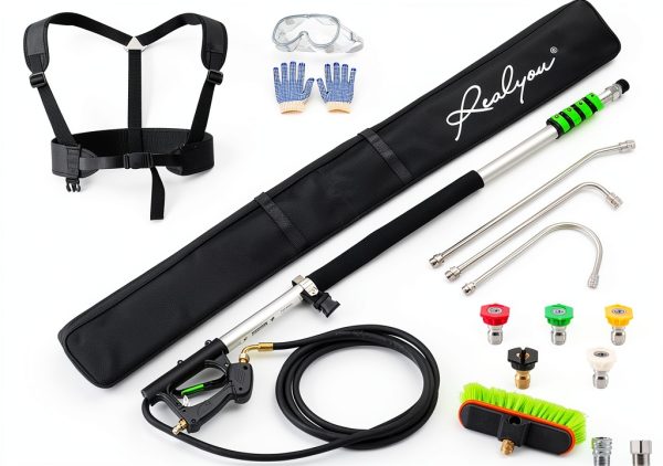 Pressure Washer Telescoping Wand REALYOU 24ft with 5 Nozzles & Brush-0